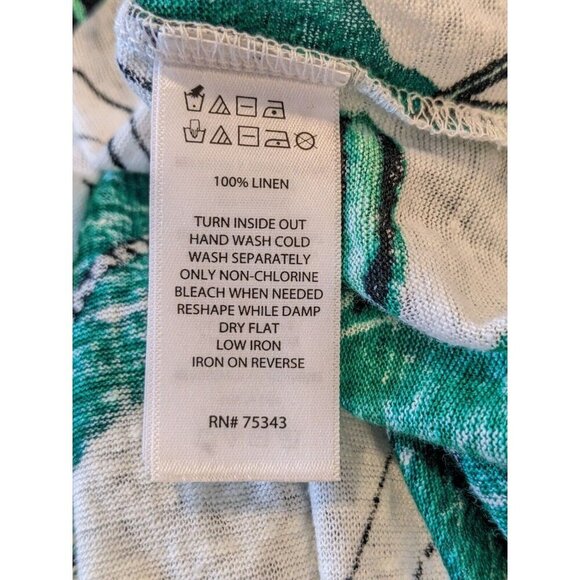 Tahari Womens Button Up Linen Shirt Sleeveless White Green Palm Print Size XL - Picture 7 of 7